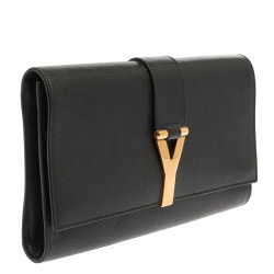 Pre Owned Saint Laurent Black Texured Leather Y Line Clutch
