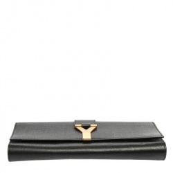 Pre Owned Saint Laurent Black Texured Leather Y Line Clutch