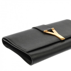 Pre Owned Saint Laurent Black Texured Leather Y Line Clutch