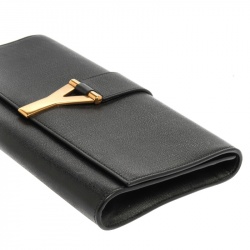 Pre Owned Saint Laurent Black Texured Leather Y Line Clutch