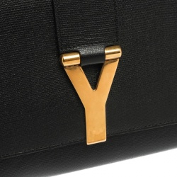 Pre Owned Saint Laurent Black Texured Leather Y Line Clutch