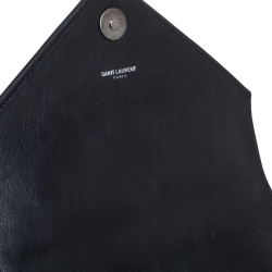 Pre Owned Saint Laurent Black Chevron Quilted Soft Leather Monogram Envelope Flap Shoulder Bag