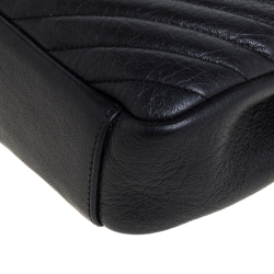 Pre Owned Saint Laurent Black Chevron Quilted Soft Leather Monogram Envelope Flap Shoulder Bag