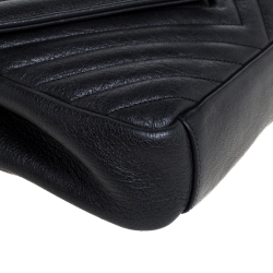 Pre Owned Saint Laurent Black Chevron Quilted Soft Leather Monogram Envelope Flap Shoulder Bag