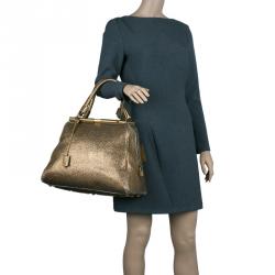 Pre Owned Saint Laurent Paris Metallic Gold Leather Medium Majorelle Tote Bag