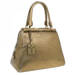 Pre Owned Saint Laurent Paris Metallic Gold Leather Medium Majorelle Tote Bag
