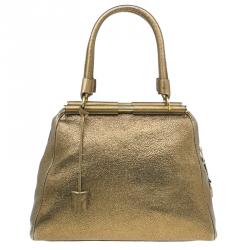 Pre Owned Saint Laurent Paris Metallic Gold Leather Medium Majorelle Tote Bag