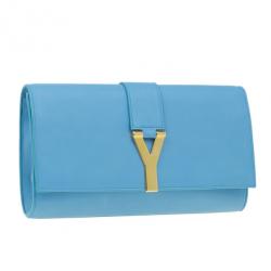 Pre Owned Saint Laurent Paris Blue Classic Y-Line Clutch Bag