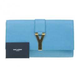Pre Owned Saint Laurent Paris Blue Classic Y-Line Clutch Bag