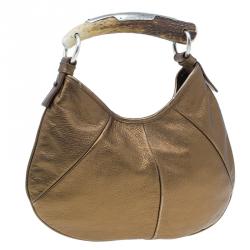 Pre Owned Saint Laurent Paris Bronze Leather Small Mombasa Hobo Bag