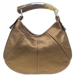 Pre Owned Saint Laurent Paris Bronze Leather Small Mombasa Hobo Bag