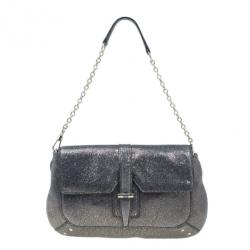 LOUIS VUITTON Paris Clutch Black Leather Silver Chain Shoulder Bag Vintage