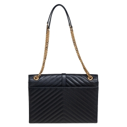 Pre Owned Saint Laurent Black Chevron Quilted Leather Monogram Envelope Shoulder Bag