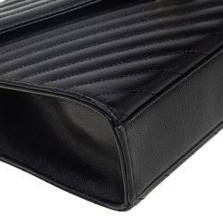 Pre Owned Saint Laurent Black Chevron Quilted Leather Monogram Envelope Shoulder Bag
