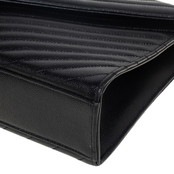 Pre Owned Saint Laurent Black Chevron Quilted Leather Monogram Envelope Shoulder Bag