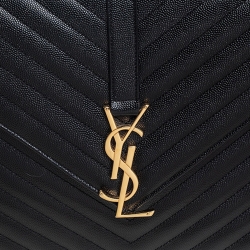 Pre Owned Saint Laurent Black Chevron Quilted Leather Monogram Envelope Shoulder Bag