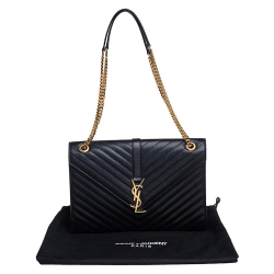 Pre Owned Saint Laurent Black Chevron Quilted Leather Monogram Envelope Shoulder Bag