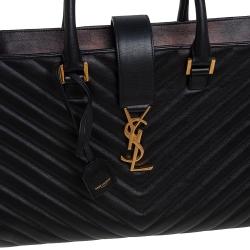 Pre Owned حقيبة يد سان لوران كاباس جلد ماتيلاس مونوغرامي أسود متوسطة