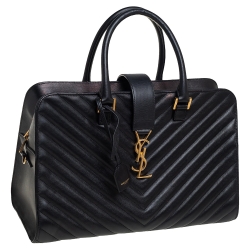 Pre Owned حقيبة يد سان لوران كاباس جلد ماتيلاس مونوغرامي أسود متوسطة