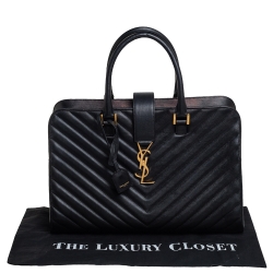 Pre Owned حقيبة يد سان لوران كاباس جلد ماتيلاس مونوغرامي أسود متوسطة