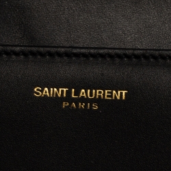 Pre Owned Saint Laurent Black Leather Medium Monogram Université Flap Shoulder Bag