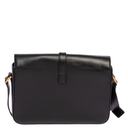 Pre Owned Saint Laurent Black Leather Medium Monogram Université Flap Shoulder Bag