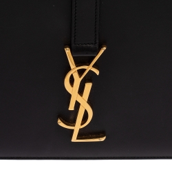 Pre Owned Saint Laurent Black Leather Medium Monogram Université Flap Shoulder Bag