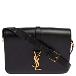 Pre Owned Saint Laurent Black Leather Medium Monogram Université Flap Shoulder Bag