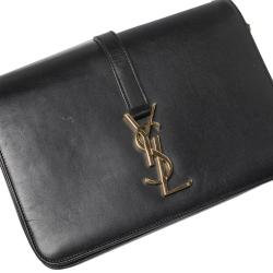 Pre Owned Saint Laurent Black Leather Medium Monogram Université Flap Shoulder Bag