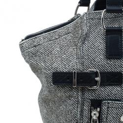 Pre Owned Saint Laurent Paris Grey Pony Hair Downtown Luggage Tote