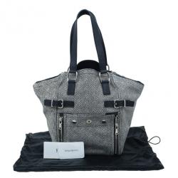 Pre Owned Saint Laurent Paris Grey Pony Hair Downtown Luggage Tote