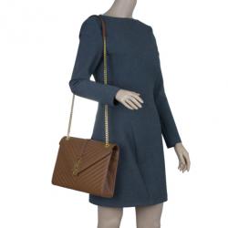 Pre Owned Saint Laurent Paris Brown Leather Cassandre Shoulder Bag