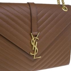 Pre Owned Saint Laurent Paris Brown Leather Cassandre Shoulder Bag