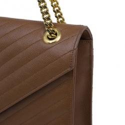Pre Owned Saint Laurent Paris Brown Leather Cassandre Shoulder Bag