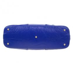 Pre Owned Saint Laurent Paris Blue Patent Leather Oversize Muse Tote