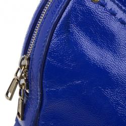 Pre Owned Saint Laurent Paris Blue Patent Leather Oversize Muse Tote