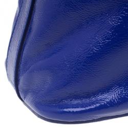 Pre Owned Saint Laurent Paris Blue Patent Leather Oversize Muse Tote