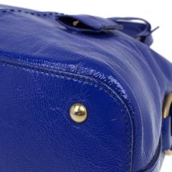 Pre Owned Saint Laurent Paris Blue Patent Leather Oversize Muse Tote