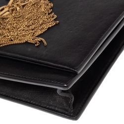 Pre Owned Saint Laurent Black Leather Small Kate Heart Chain Bag