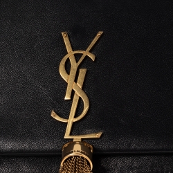 Pre Owned Saint Laurent Black Leather Small Kate Heart Chain Bag