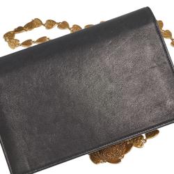 Pre Owned Saint Laurent Black Leather Small Kate Heart Chain Bag
