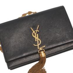 Pre Owned Saint Laurent Black Leather Small Kate Heart Chain Bag