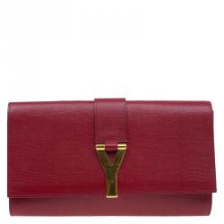 Pre Owned Saint Laurent Paris Red Leather Large Chyc Clutch