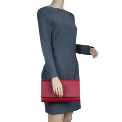 Pre Owned Saint Laurent Paris Red Leather Large Chyc Clutch