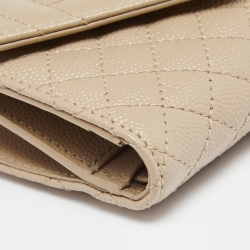 مملوكة مسبقًا Saint Laurent Beige Mix Matelassé Grain Leather Envelope Trifold Compact Wallet
