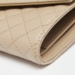 مملوكة مسبقًا Saint Laurent Beige Mix Matelassé Grain Leather Envelope Trifold Compact Wallet