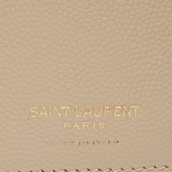 مملوكة مسبقًا Saint Laurent Beige Mix Matelassé Grain Leather Envelope Trifold Compact Wallet