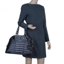 Pre Owned Saint Laurent Paris Blue Croc-Embossed Large Muse Bag