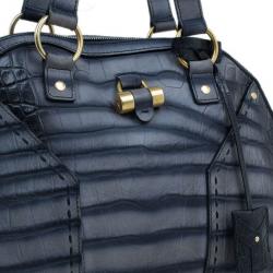 Pre Owned Saint Laurent Paris Blue Croc-Embossed Large Muse Bag
