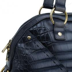 Pre Owned Saint Laurent Paris Blue Croc-Embossed Large Muse Bag